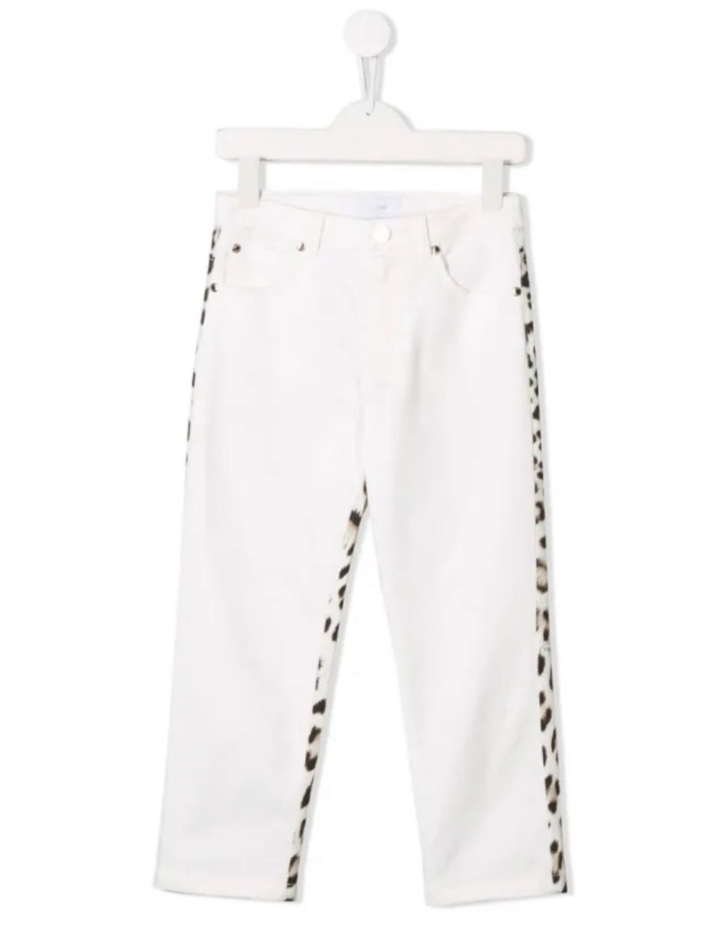 Roberto Cavalli White Kids Jeans with Leopard Side Panels